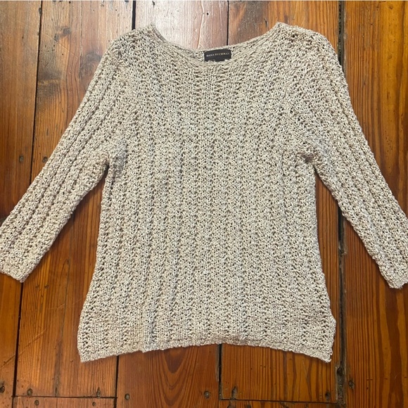 Dana Buchman Open Knit Crochet Sweater Size L Oatmeal Built in Camisole Boho - Picture 9 of 14